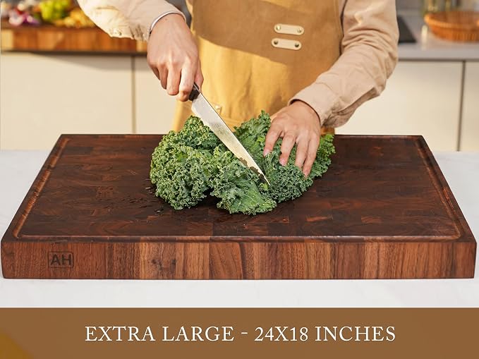 AZRHOM Extra Large Thick Walnut Wood End Grain Cutting Board 24x18x2 In - Image 3