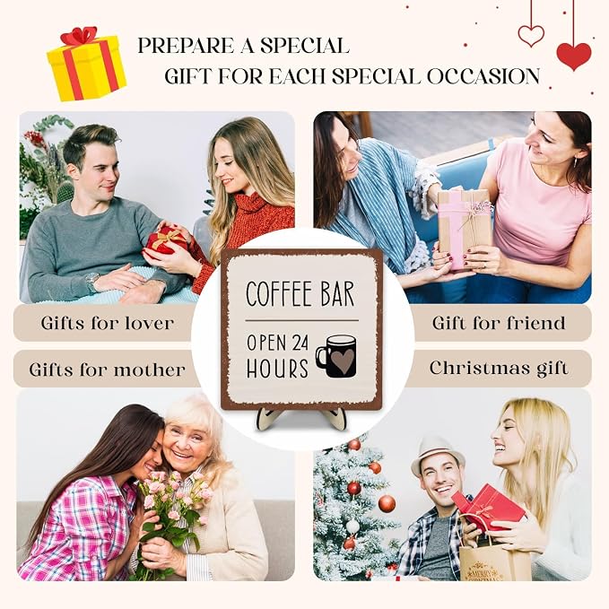 Coffee Bar Sign Plaque Decor, Coffee Bar Accessories, Rustic Wooden Tabletop - Image 5