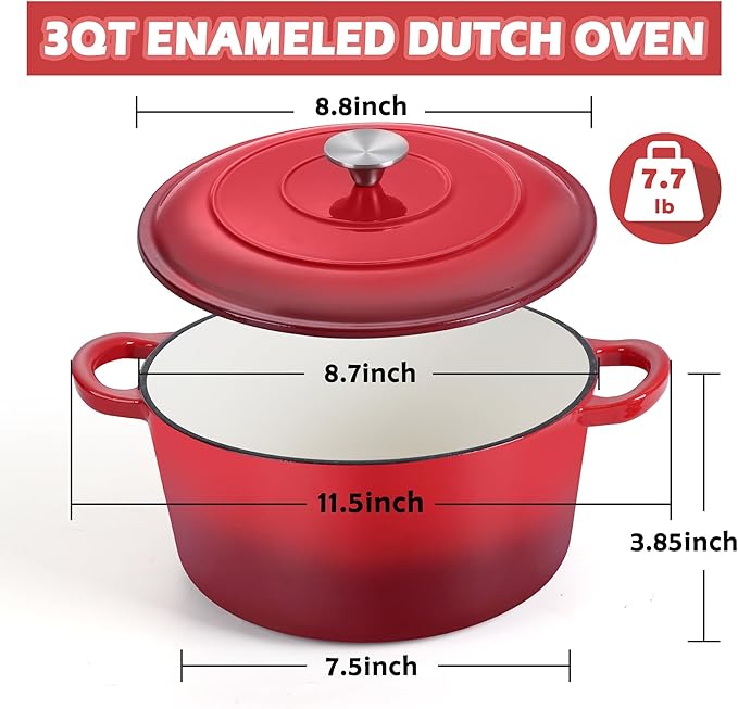 TeamFar 3qt Dutch Oven, Small Enameled Cast Iron Dutch Oven Pot - Image 2