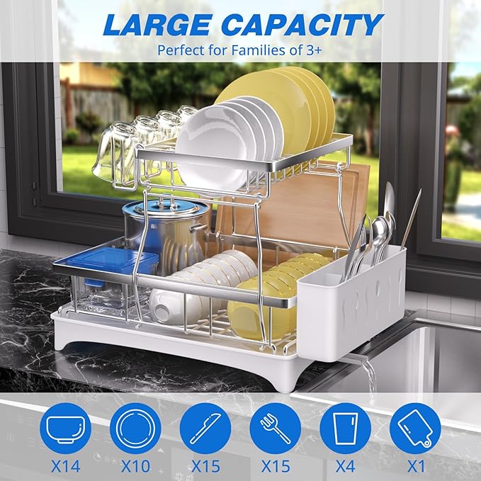 Godboat Dish Drying Rack, 2-Tier Dish Rack - Image 3
