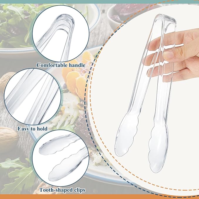Tessco for you 50 Pcs Plastic Tongs for Serving Bulk, 9 Inch Plastic Disposable - Image 3