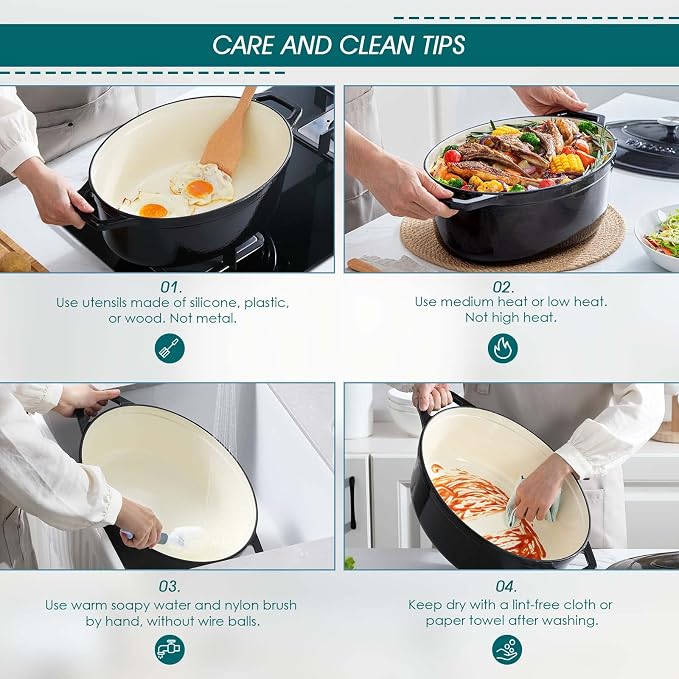 vancasso Enameled Cast Iron Oval Dutch Oven, 9.3 Quart - Image 7