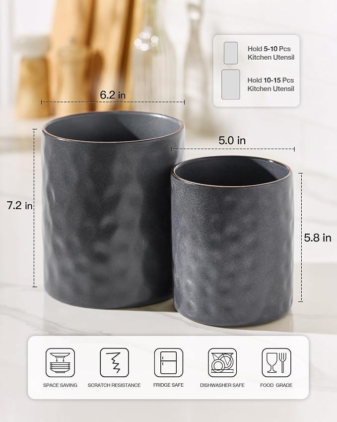 famiware Ocean Utensil Holder, 7.2"+5.8" Ceramic Kitchen Utensil Holder - Image 4