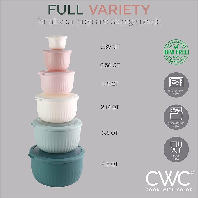 COOK WITH COLOR Prep Bowls with Lids- Wide and Deep Nesting Plastic Small - Image 6