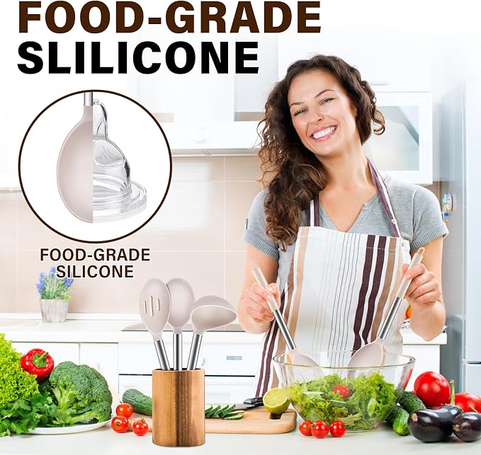 3Pcs Silicone Cooking Spoon Set, Kitchen Utensils Include Solid & Slotted Spoon - Image 6
