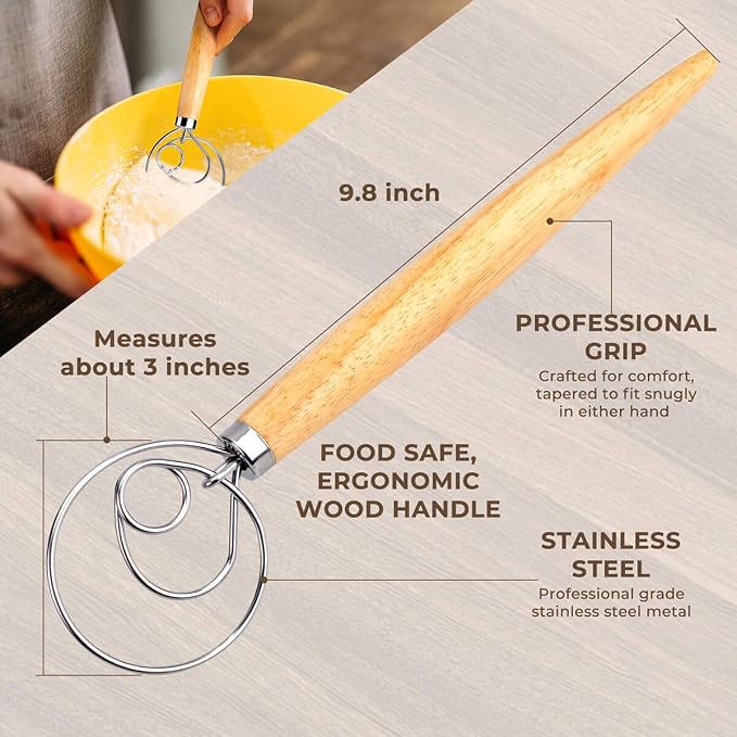Danish Dough Whisk Bread Mixer，2 Pack Premium Stainless Steel Dutch Whisk - Image 2