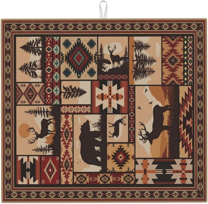 Western Wildlife Geometric Dish Drying Mat by Unknown