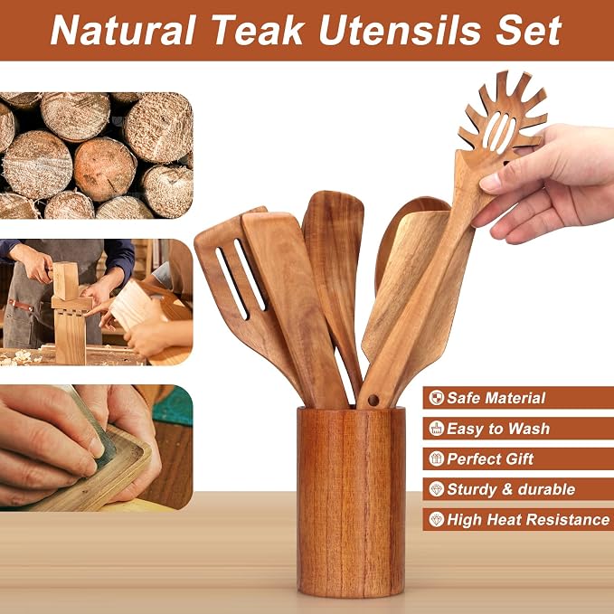 9 Pcs Wooden Spoons for Cooking Utensils - Image 7