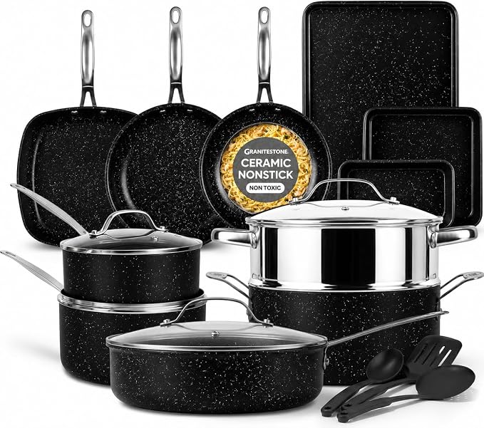 Granitestone Ceraluxe 20 Pc Ceramic Cookware Set Nonstick, Complete Pots and by Granitestone+