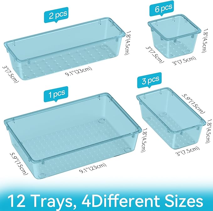 ElegantArray 12-Piece Drawer Organizer Set, 4 Sizes Versatile Plastic Vanity - Image 2