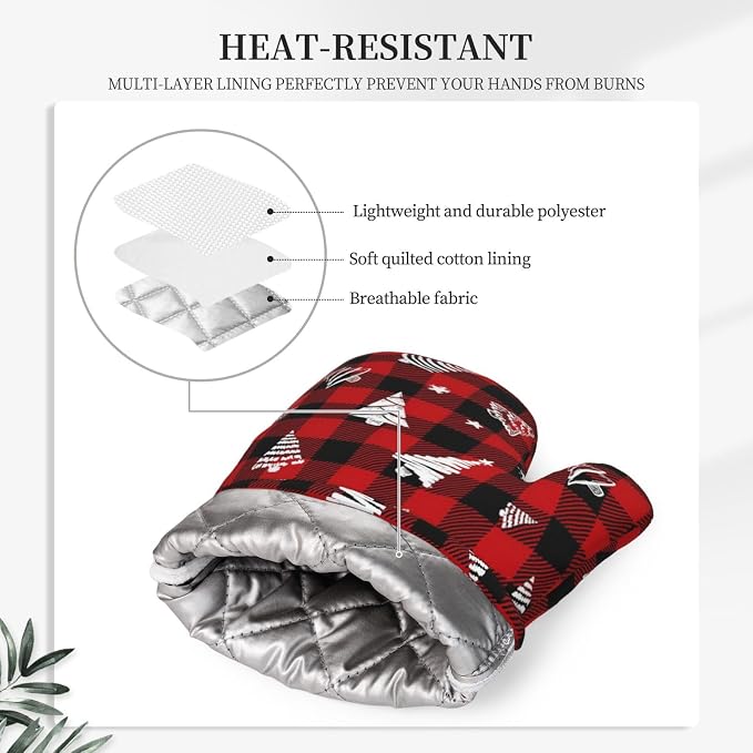 Red Gingham Plaid Christmas Tree Oven Mitts and Pot Holders Set - Image 4