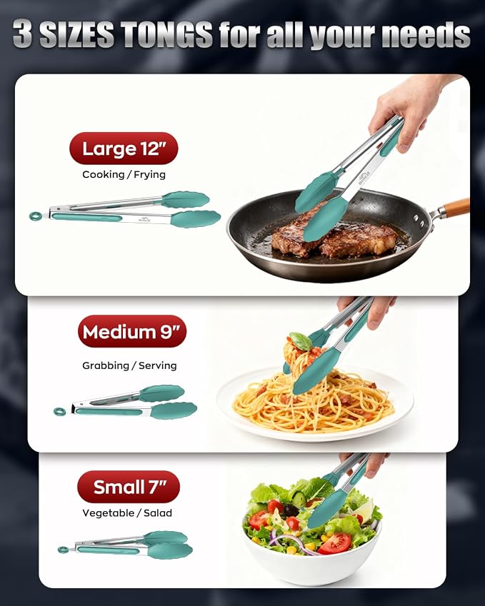 600ºF Heat Resistant Kitchen Tongs, Premium Locking Cooking Tongs - Image 8