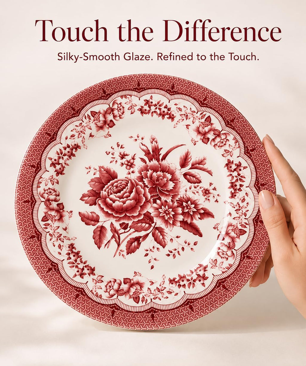 12-Piece Porcelain Dinnerware Set for 4, Victoria Red