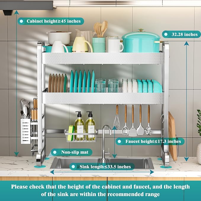 HOWDIA 3-Tier Over The Sink Dish Drying Rack, 304 Stainless Steel Dish Rack - Image 2