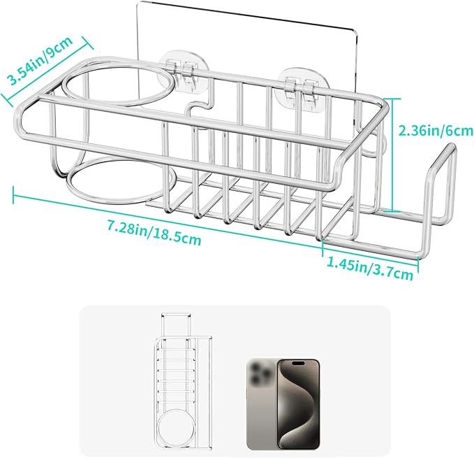 HapiRm 4 in 1 Sink Caddy Sponge Holder, SUS304 Stainless Steel Kitchen Brush - Image 6