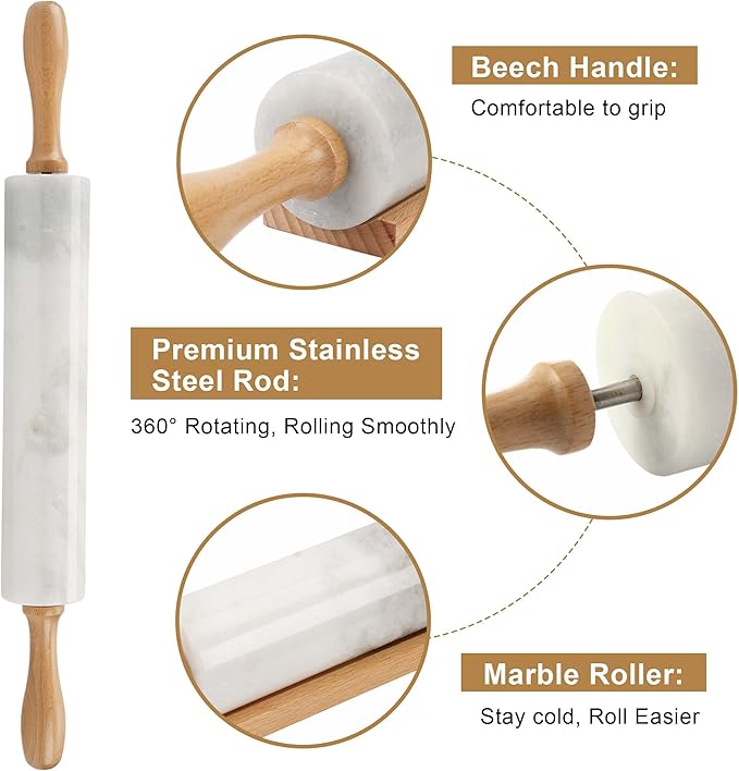 Koville African Natural Marble Rolling Pin, Non-Stick Polished Dough Roller - Image 4