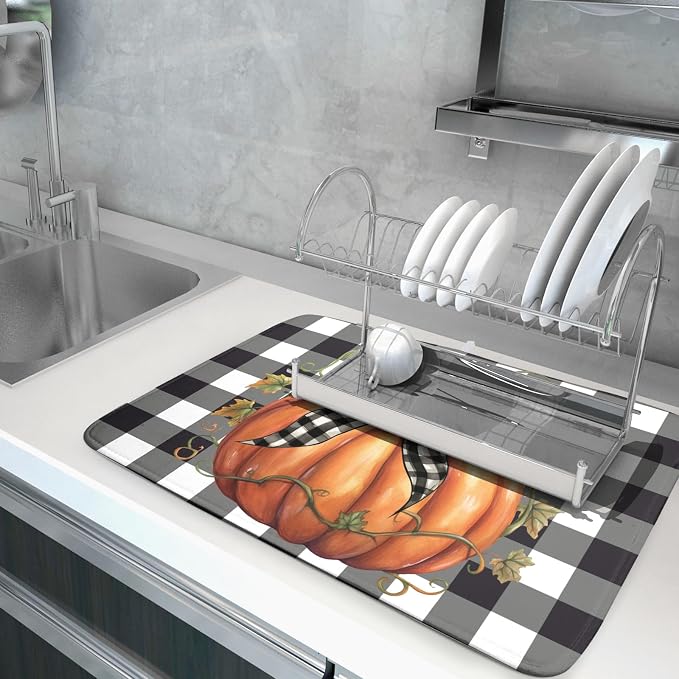 Fall Drying Mats for Kitchen Counter Fall Pumpkin Dish Drying Mat 18 x 24 Inch - Image 5