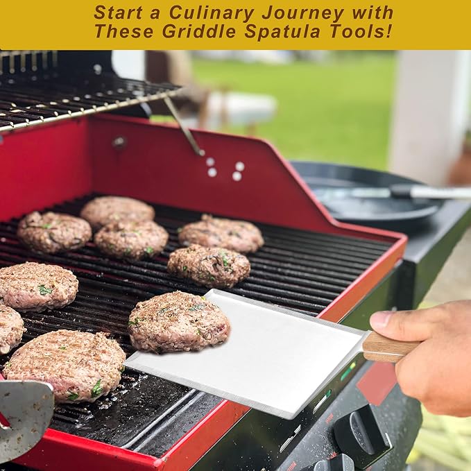 Wooden Metal Spatulas 2Pcs, HaSteeL Professional Large Griddle Spatula Tools Set - Image 5