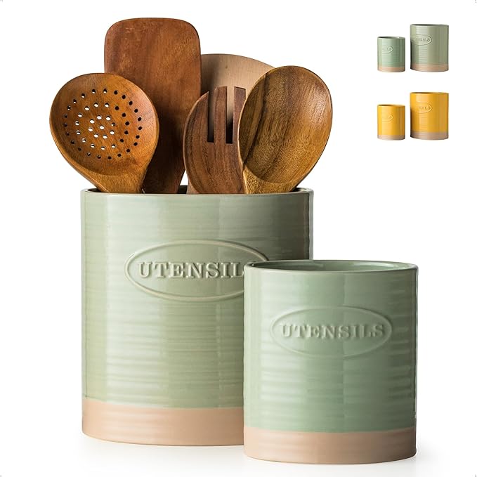 YHOSSEUN Kitchen Utensil Holder, 6.7"+5.1" Ceramic Utensil Holder by YHOSSEUN
