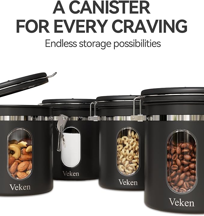 Veken Coffee Canister with Window, Airtight Stainless Steel Kitchen Food - Image 8