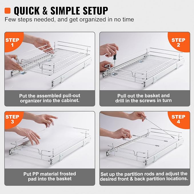 VEVOR 12.5"Wx21"Dx3.5"H Pull Out Cabinet Organizer, Heavy Duty Slide Out Pantry - Image 5