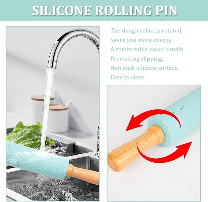 3Pcs Silicone Rolling Pin for Baking Sets, 15Inch Pastry Dough Roller - Image 4