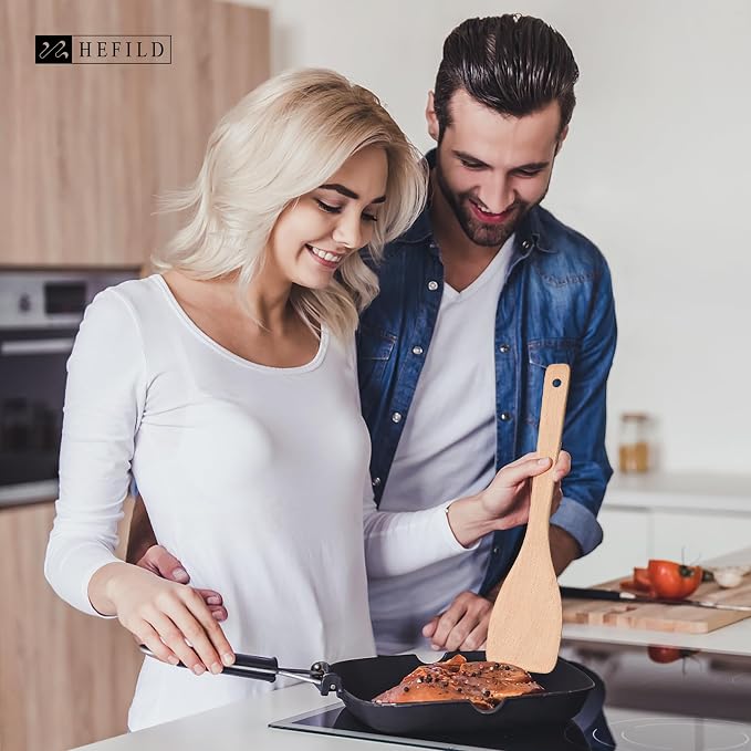2PCS Wooden Spatulas for Cooking, 13inch Uncoated Beech Wood Turners for Frying - Image 2