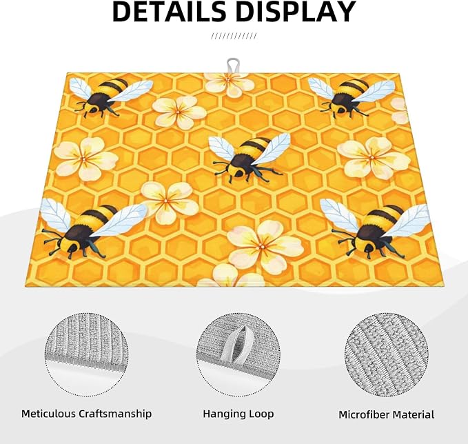 Bee Dish Drying Mat For Kitchen Counter Absorbent Large Kitchen Fast Dry Pad - Image 4