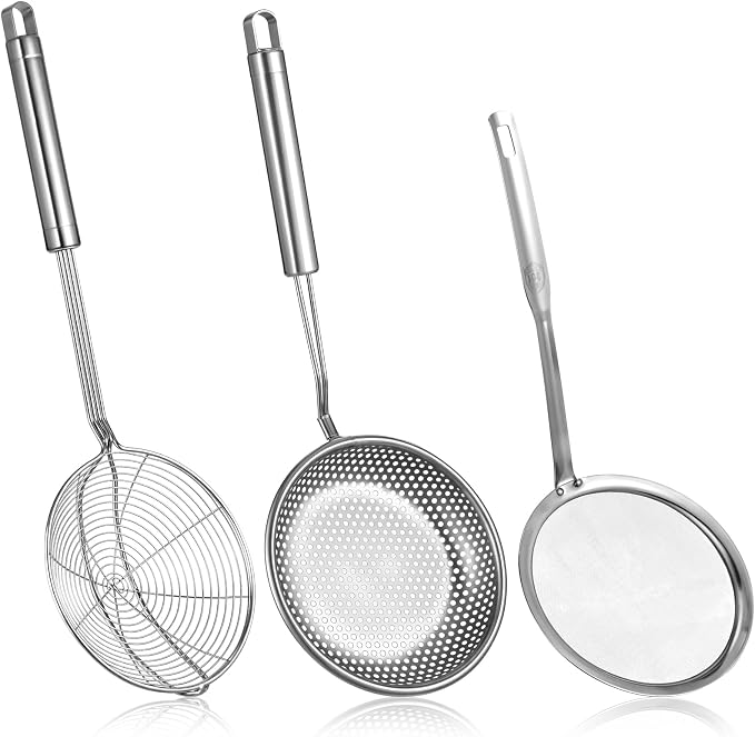 Spider Strainer & Skimmer Spoon Set, 3-Piece Stainless Steel Ladle Metal Wire by Unknown
