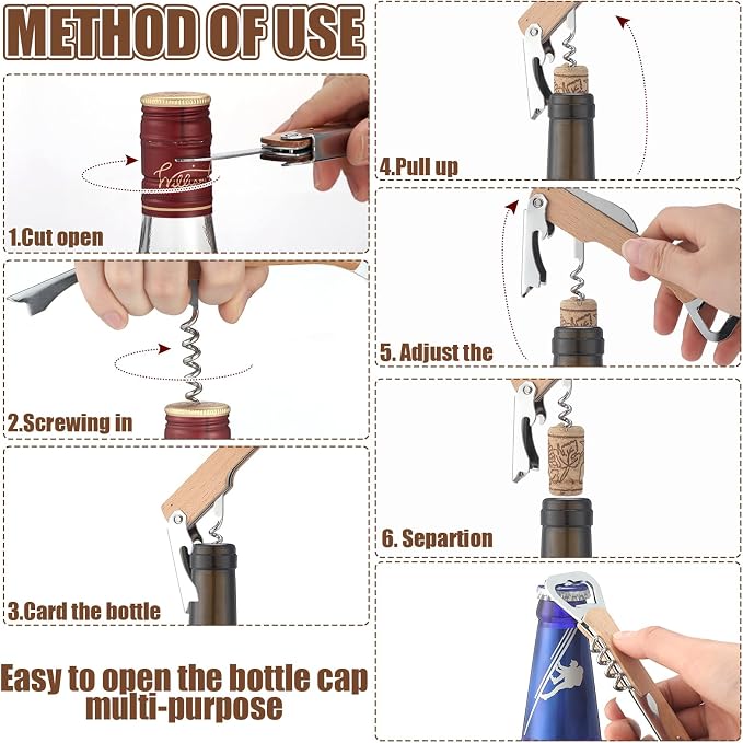 12 Pcs Wood Wine Bottle Opener Bachelor Groomsmen Gift 4 in 1 Corkscrew Wine - Image 3