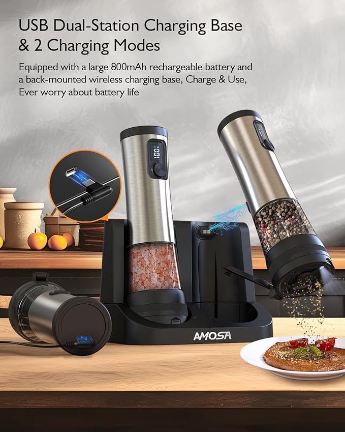 Electric Salt and Pepper Grinder Set, Upgraded 2-Speed Setting, External 5 - Image 5