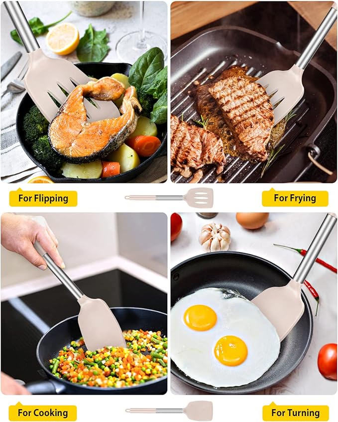 Pack of 2 Silicone Solid Turner, Non Stick Slotted Kitchen Spatulas, High Heat - Image 3