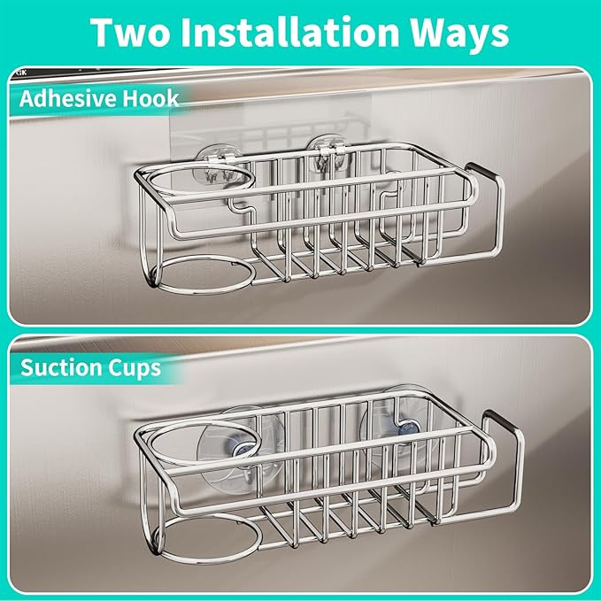 HapiRm 4 in 1 Sink Caddy Sponge Holder, SUS304 Stainless Steel Kitchen Brush - Image 3
