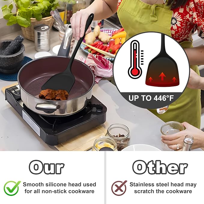 TeamFar Silicone Cooking Utensils, Heat-Resistant Solid & Slotted Cooking - Image 3