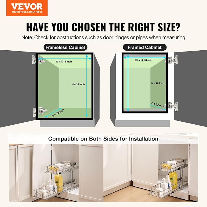 VEVOR Pull Out Cabinet Organizer, Chrome-Plated Steel Roll Out Drawers - Image 2