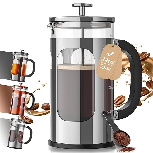 Veken French Press Coffee Maker 34oz 1 L, No Plastic Touching Cafe, Heat by Veken