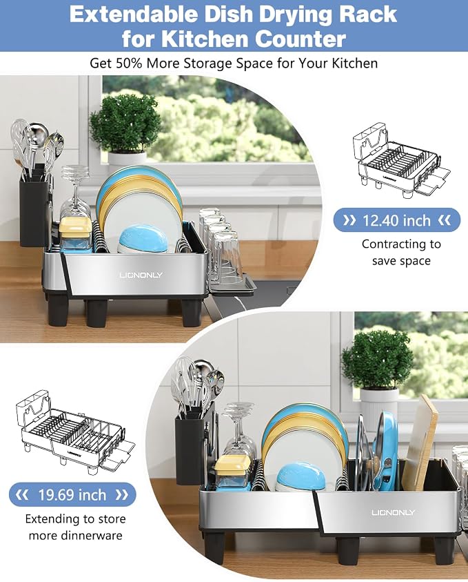 Dish Drying Rack, 304 Stainless Steel Exendable Dish Rack - Image 4