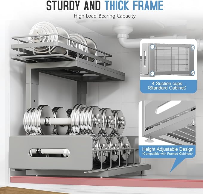 Under Sink Organizer Upgrade To Professional Rails, 2-Tier Dual Pull Out - Image 2