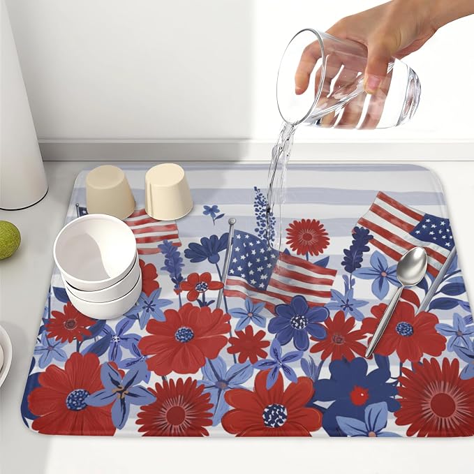 Patriotic Floral Dish Drying Mat - Image 6