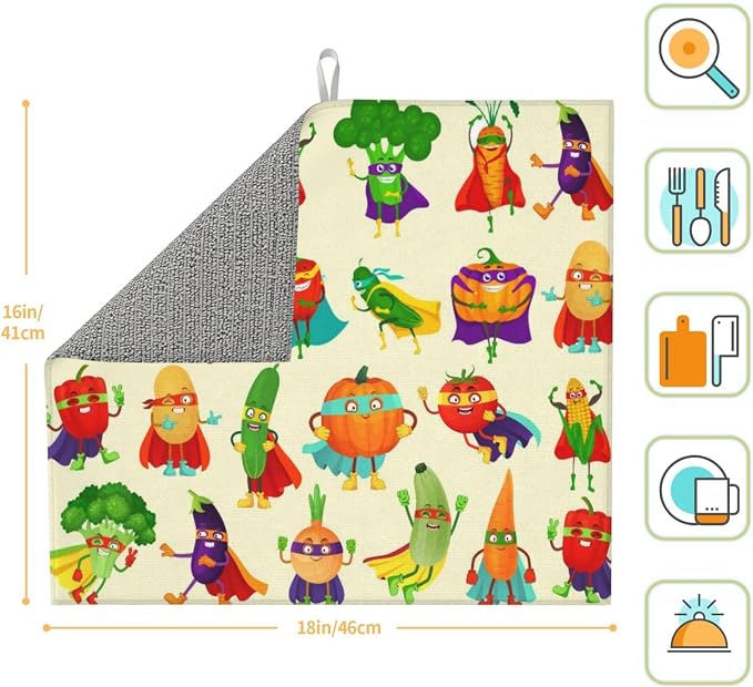 Vegetable Superhero Cartoon Dish Drying Mats - Image 7