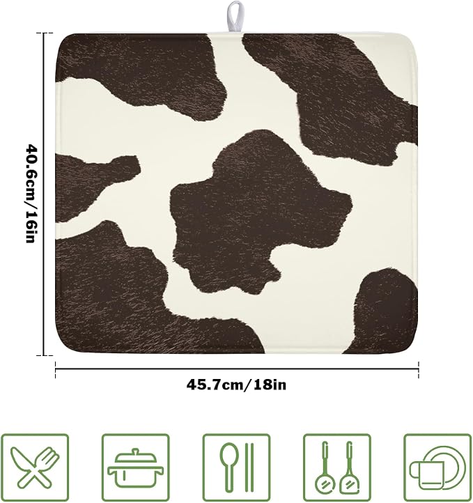 Milk Cow Drying Mat 18x16 Inch, Cattle Fur Farmhouse Dish Drainer Mats Summer - Image 2