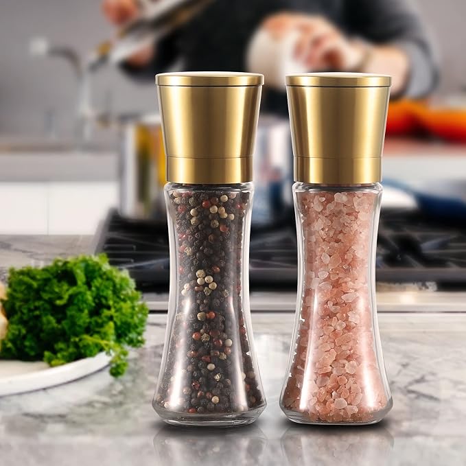 VEVOK CHEF Gold Salt and Pepper Grinder Mill Set Stainless Steel Pepper Shaker - Image 9