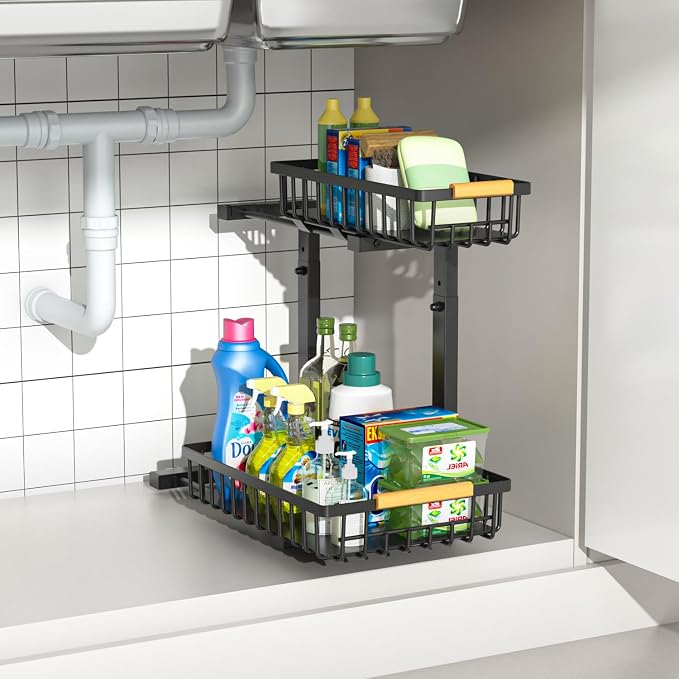Merrylun Under Sink Organizers, 5 Adjustable Height, Metal Pull Out Under Sink by Merrylun
