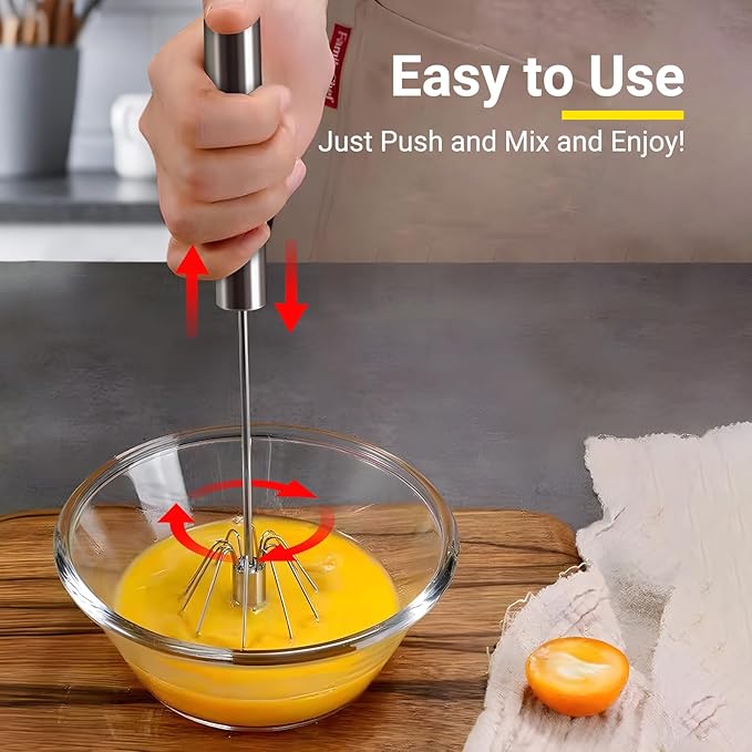 Egg Whisk, Upgraded Stainless Steel Semi Automatic Whisk, Hand Wisk Egg Beater - Image 5