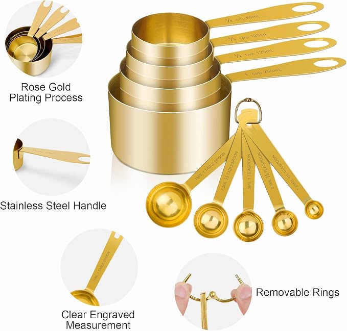 GuDoQi 9pcs 304 Stainless Steel Measuring Cups & Spoons, Stackable Long Handle - Image 3