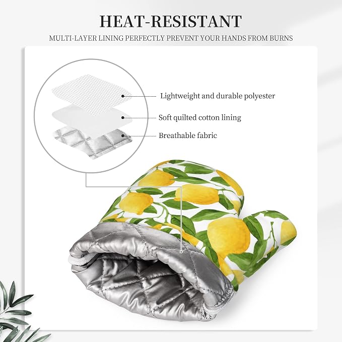 Lemon Oven Mitts and Pot Holders Sets of 4, Resistant Hot Pads - Image 4