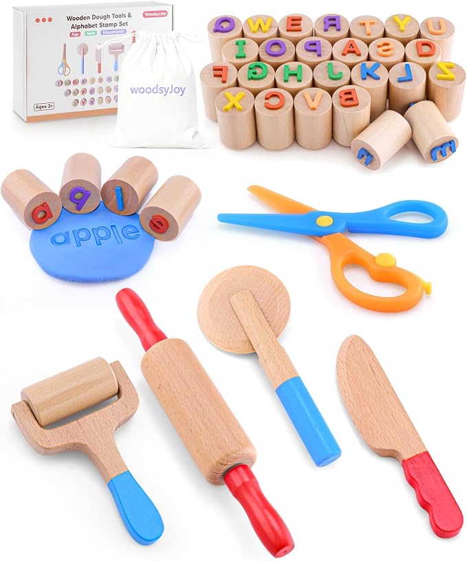 Wooden Dough Tools Kit for Kids, Dough Accessories by WoodsyJoy