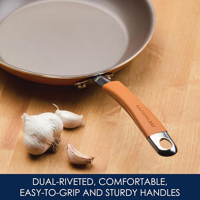 Rachael Ray Cucina Nonstick Cookware Pots and Pans Set, 12 Piece, Pumpkin Orange - Image 5