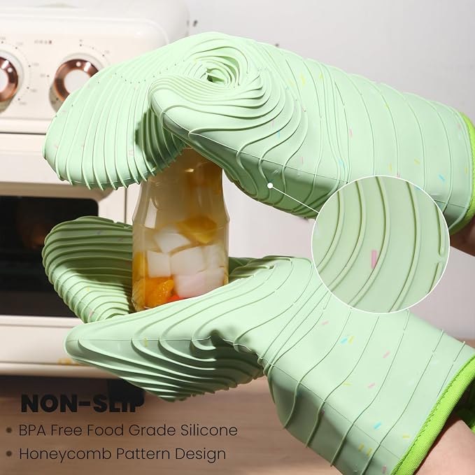 4 Pieces Oven Mitts and Pot Holders of Macaron Color Thickened Non-Slip - Image 7