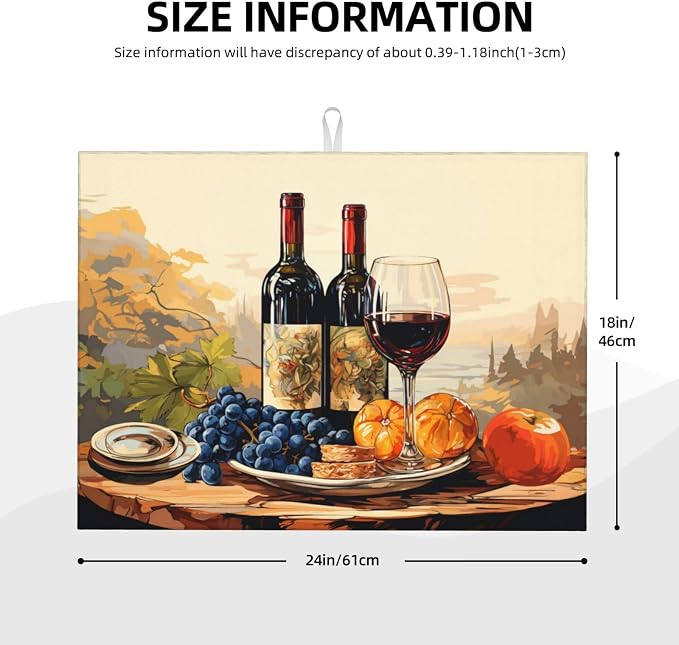 Art Wine Bottle Dish Drying Mat XL Microfiber Kitchen Drying Mat Large Dish - Image 2